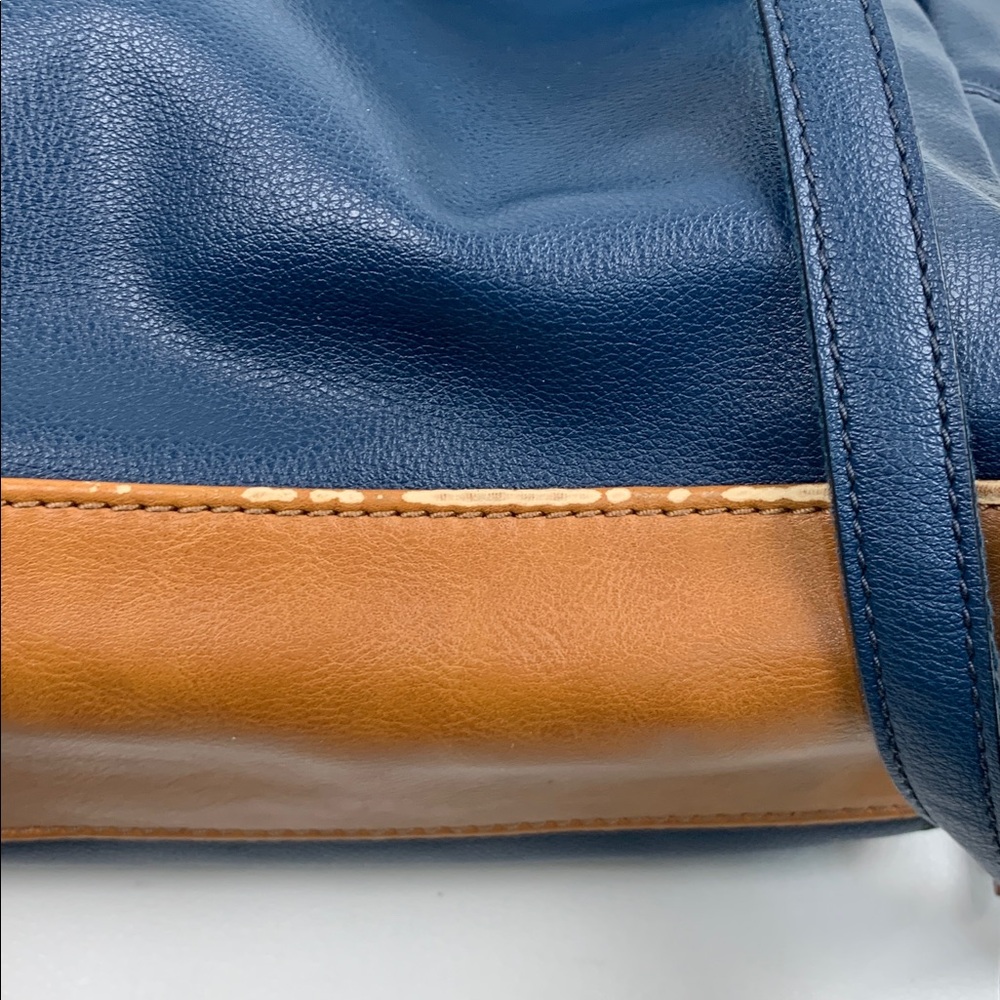 Fossil Multicolored Backpack Bag Navy Blue Gold Brown Pink Adjustable Zip Close - Picture 12 of 16